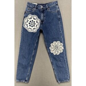 Gap Mom Jean‎ High Rise Sz 25/0P Blue Floral Cottagecore Knit Boho Medium Denim